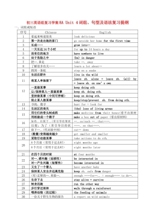 九年级英语组复习学案 Unit 4词组、句型及语法复习提纲人教版