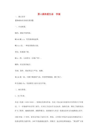 九年级语文上册 第4课《热爱生命》学案（无答案） 鄂教版