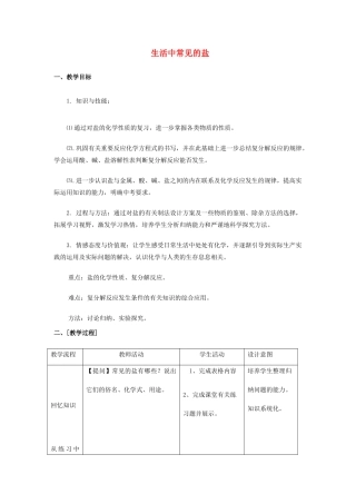 九年级化学下册 第十一单元 课题1 生活中常见的盐教案 新人教版