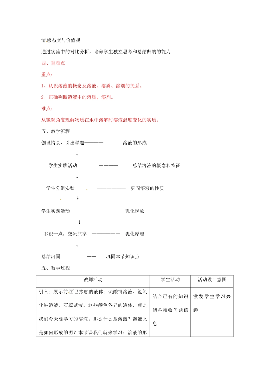 九年级化学全册 第1单元 第1节 溶液的形成教案 鲁教版五四制-鲁教版五四制初中九年级全册化学教案_第2页