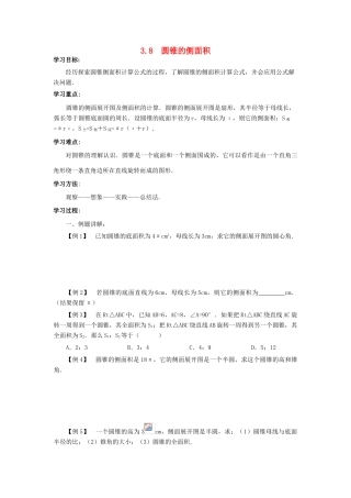 九年级数学下册：3.8圆锥的侧面积导学案（北师大版）