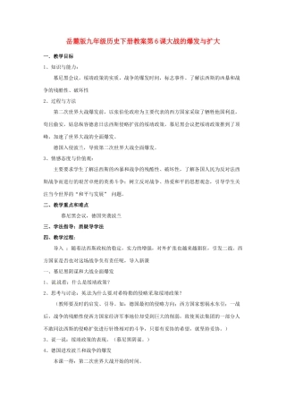 九年级历史下册 3.6《大战的爆发与扩大》教案 岳麓版