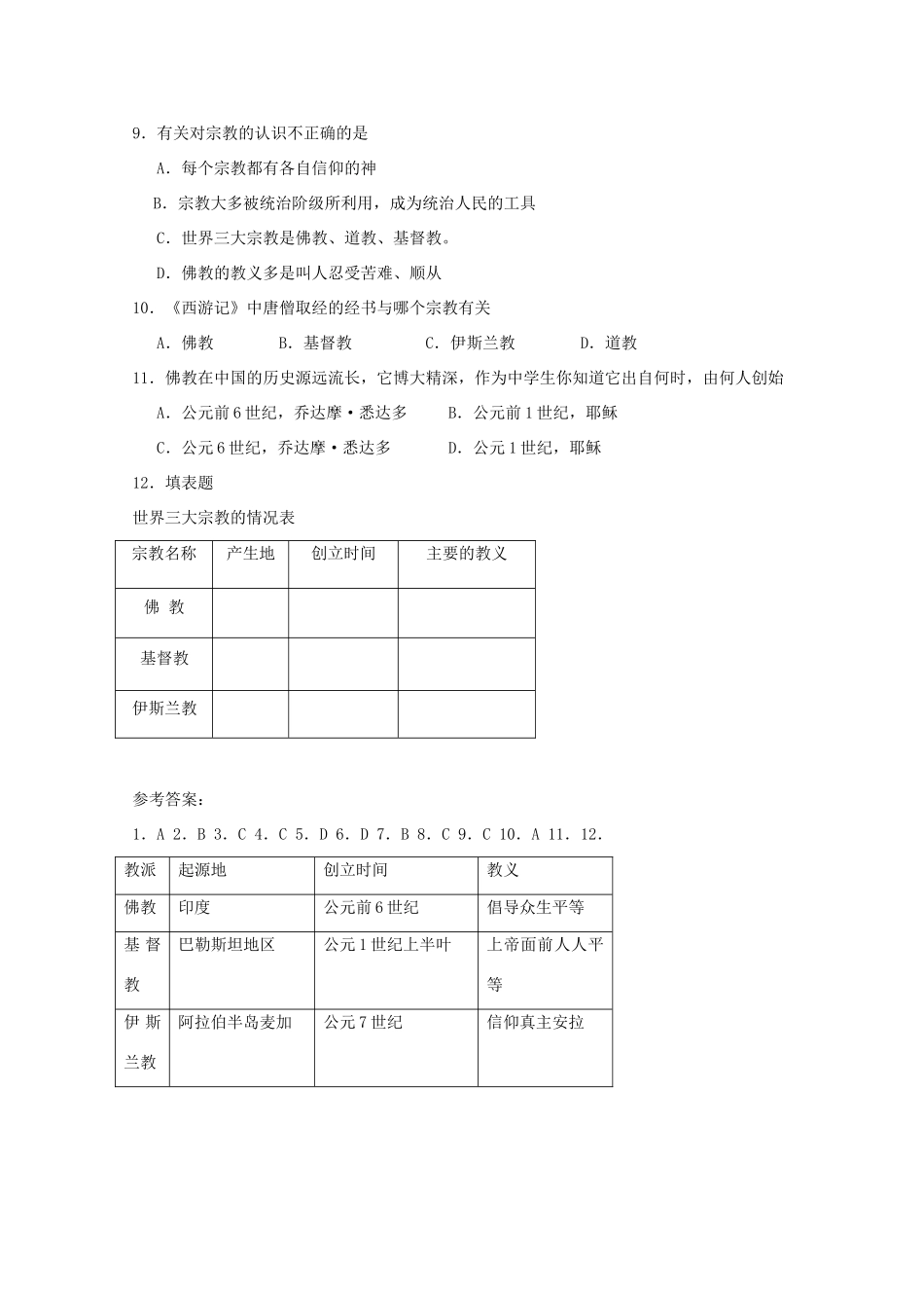 九年级历史上册 第7课 古代的宗教学案 中华书局版-中华书局版初中九年级上册历史教学案_第2页