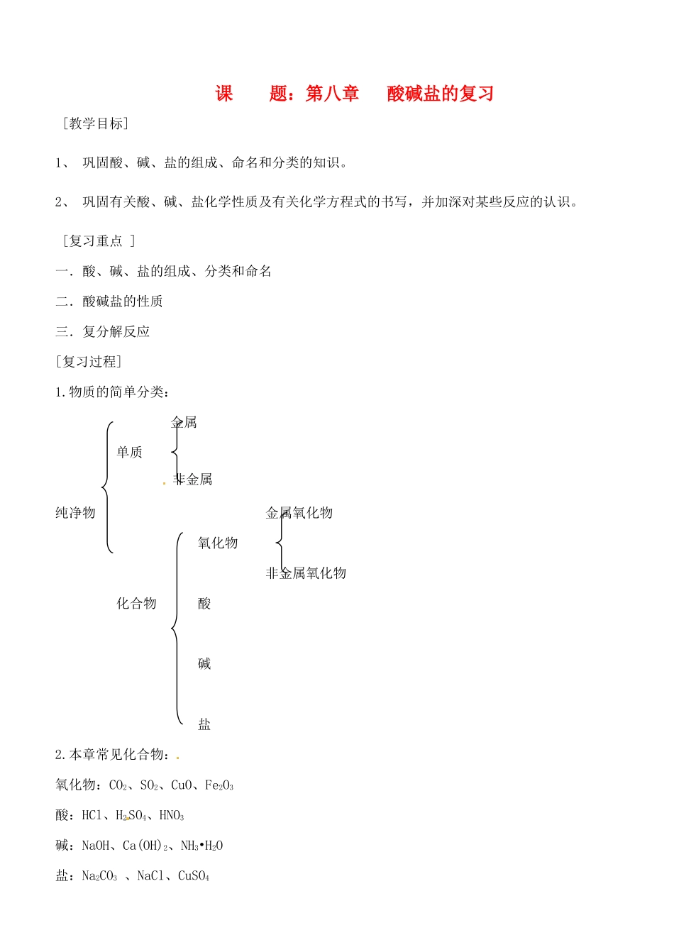 云南省麻栗坡县董干中学九年级化学下册《酸碱盐》复习课教案 新人教版_第1页