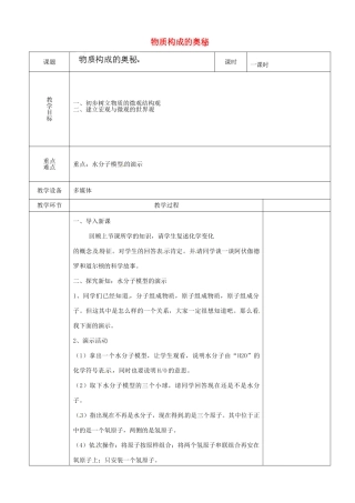 山东省茌平县洪屯中学九年级化学 物质构成的奥秘复习教案