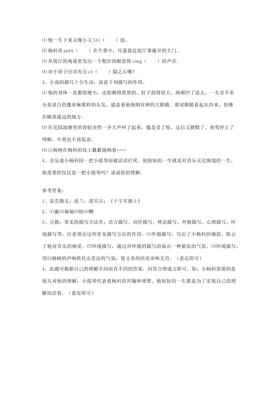 九年级语文下册《音乐迷杨科》学案河大版_第2页