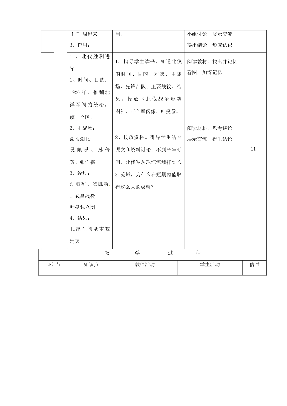 山东省临沭县第三初级中学八年级历史上册《第11课 北伐战争》教案 人教新课标版_第3页