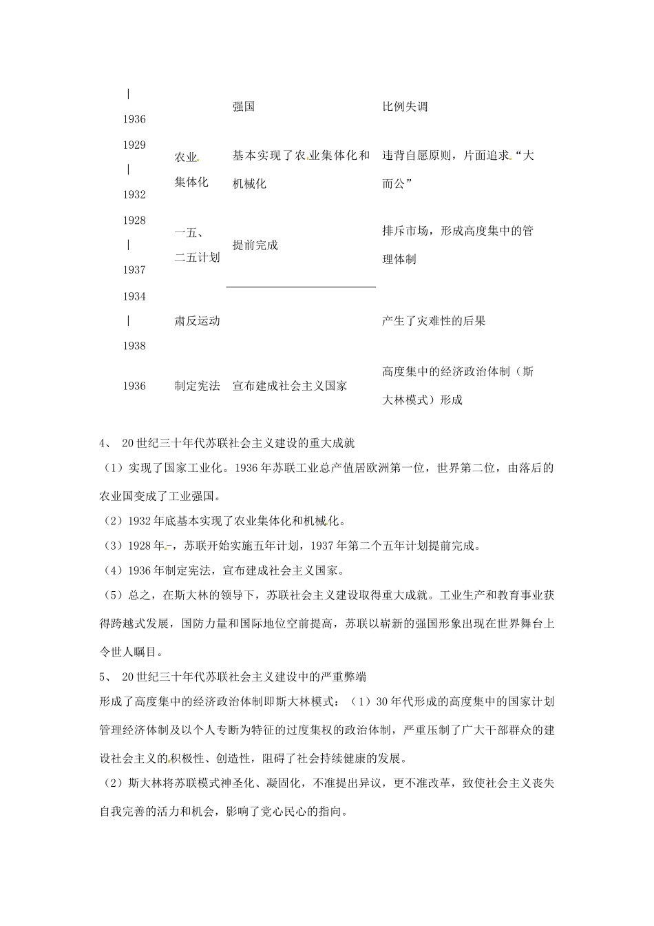 九年级历史下册 3.10《斯大林时期苏联的社会主义建设》教案 华东师大版_第3页