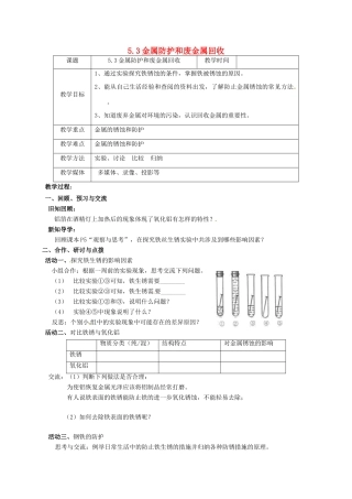 江苏省扬州市高邮市车逻镇九年级化学全册 5.3 金属防护和废金属回收教案 （新版）沪教版-（新版）沪教版初中九年级全册化学教案