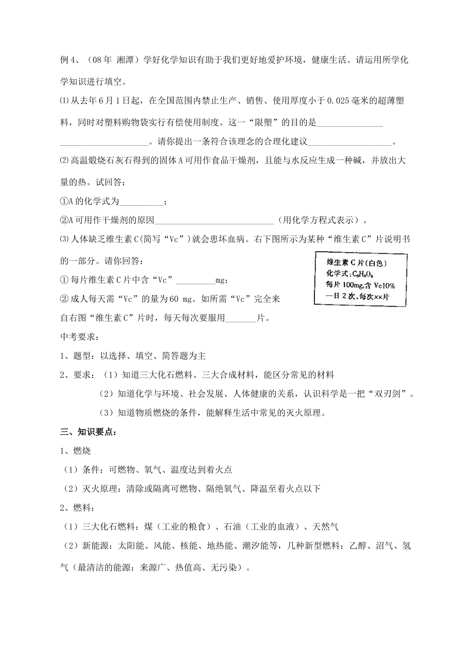 九年级化学第二轮考标复习 化学与社会发展教案 人教新课标版_第2页