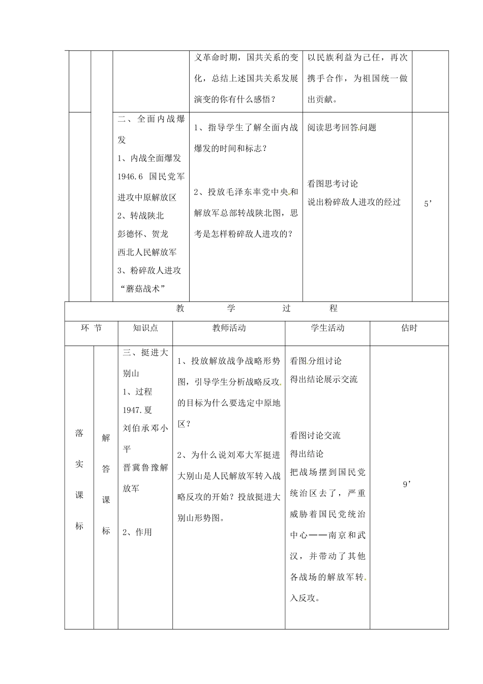 山东省临沭县第三初级中学八年级历史上册《第17课 内战烽火》教案 人教新课标版_第3页