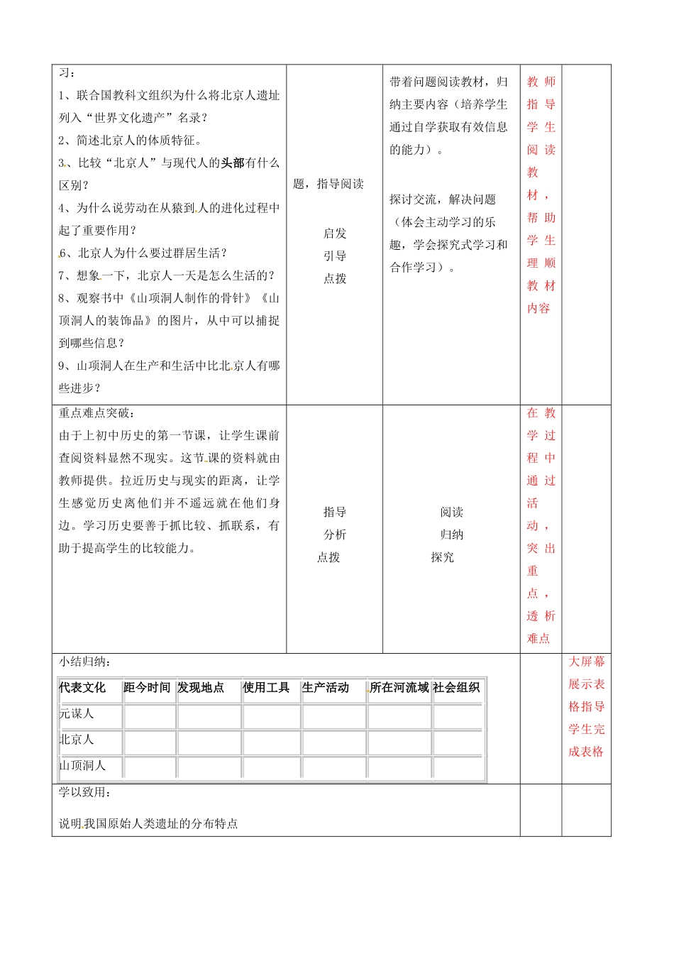 辽宁省大连市76中七年级历史上册《第1课 中华大地的远古人类》教学设计 北师大版_第2页