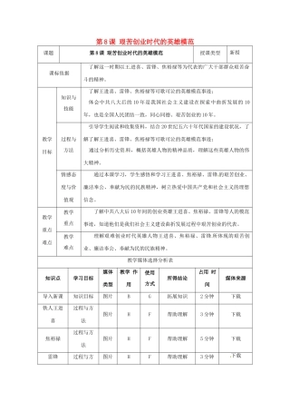 陕西省安康市石泉县池河镇八年级历史下册 第二单元 建设之路的曲折探索 第8课 艰苦创业年代的英雄模范教案1 北师大版-北师大版初中八年级下册历史教案