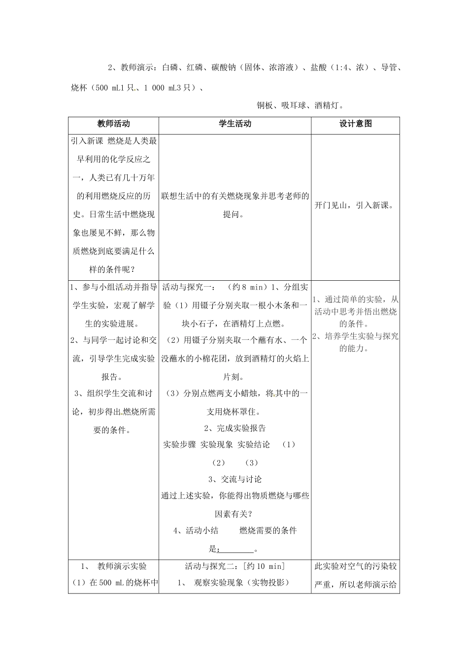江苏省兴化市昭阳湖初级中学九年级化学上册 7.1 燃烧和灭火教案 新人教版_第2页