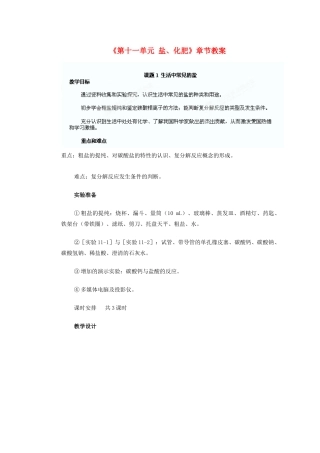 天津市武清区杨村第五中学九年级化学下册《第十一单元 盐、化肥》章节教案 新人教版