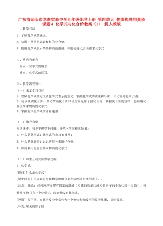 广东省汕头市龙湖实验中学九年级化学上册 第四单元 物质构成的奥秘 课题4 化学式与化合价教案（1） 新人教版
