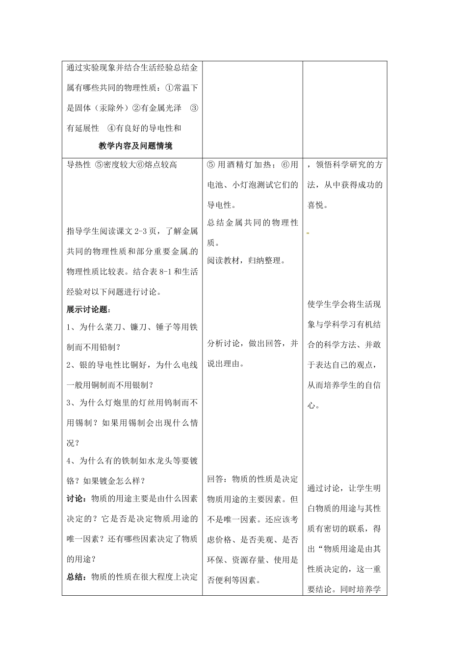 九年级化学下册 8.1金属材料教案 人教新课标版_第3页