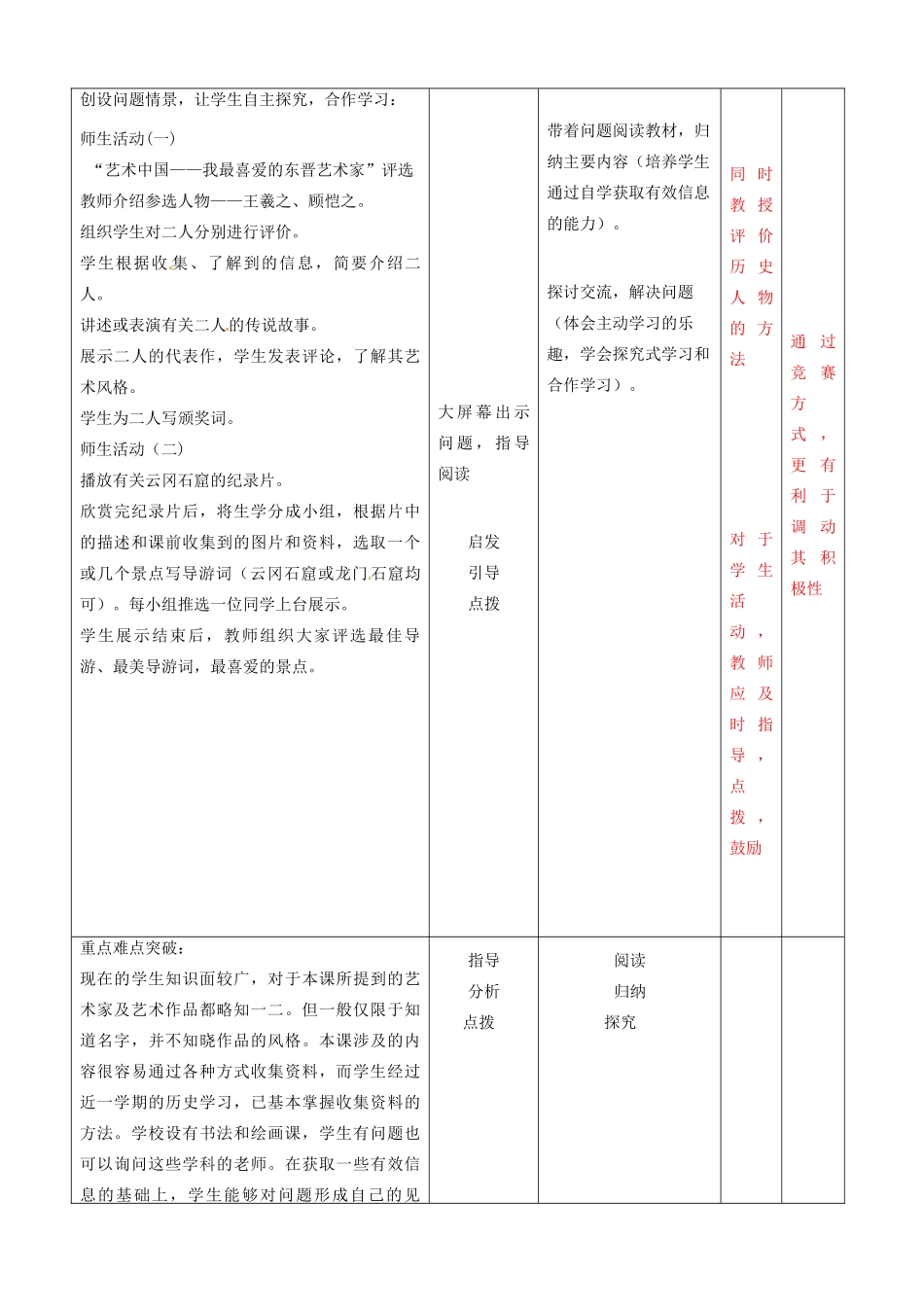 辽宁省大连市76中七年级历史上册《第24课 异彩纷呈的艺术成就》教学设计 北师大版_第2页