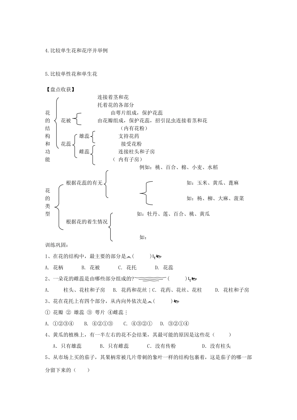 山东省武城县实验中学八年级生物上册 导学稿系列—《花的结构和类型》 济南版_第2页