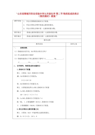 山东省聊城市阳谷实验中学九年级化学 第二节 物质组成的表示（第四课时）教案 