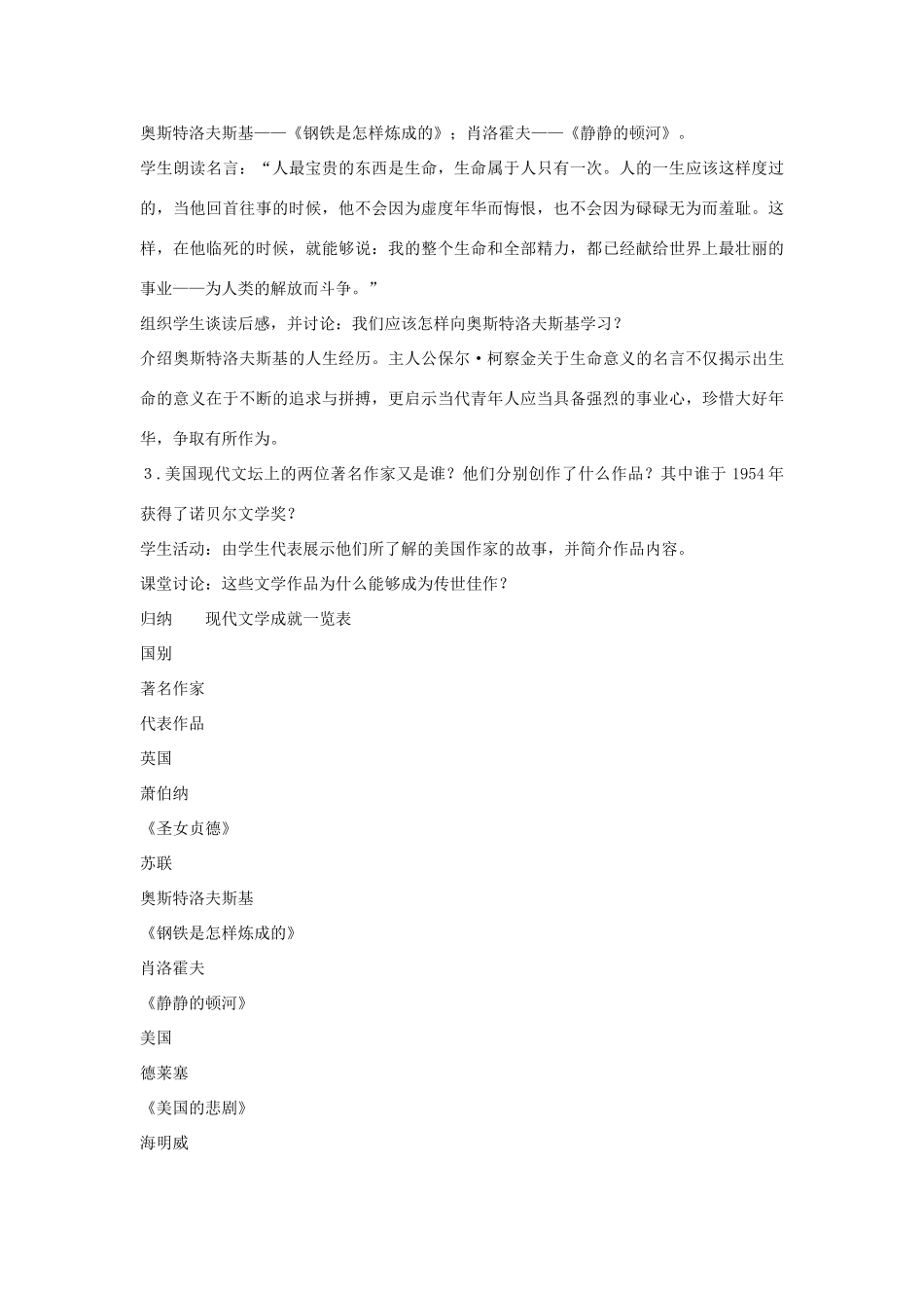 九年级历史下册 第21课 现代文学艺术成就教案 川教版-川教版初中九年级下册历史教案_第2页