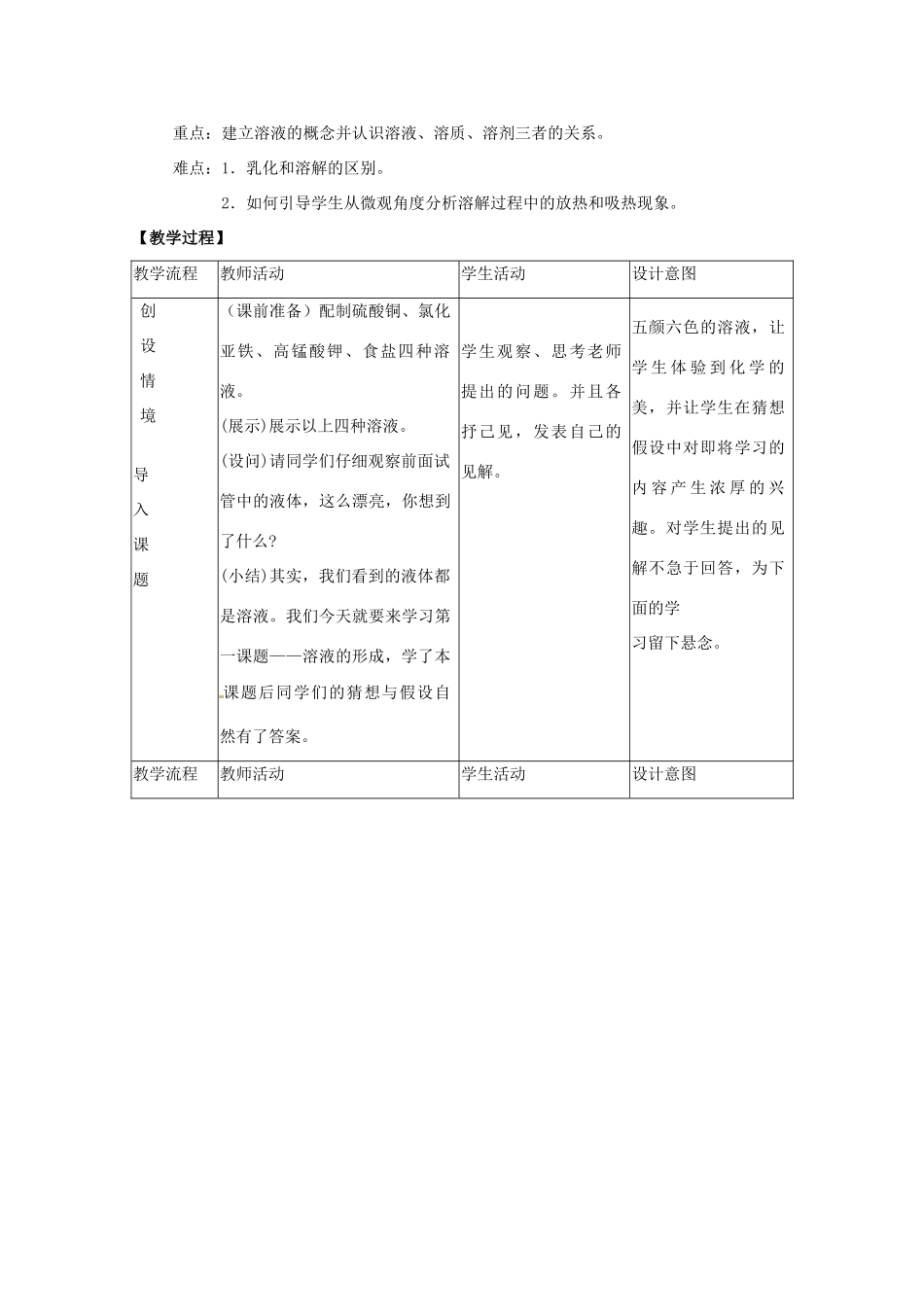 九年级化学下册 第九单元 课题1《溶液的形成》教案 （新版）新人教版_第2页