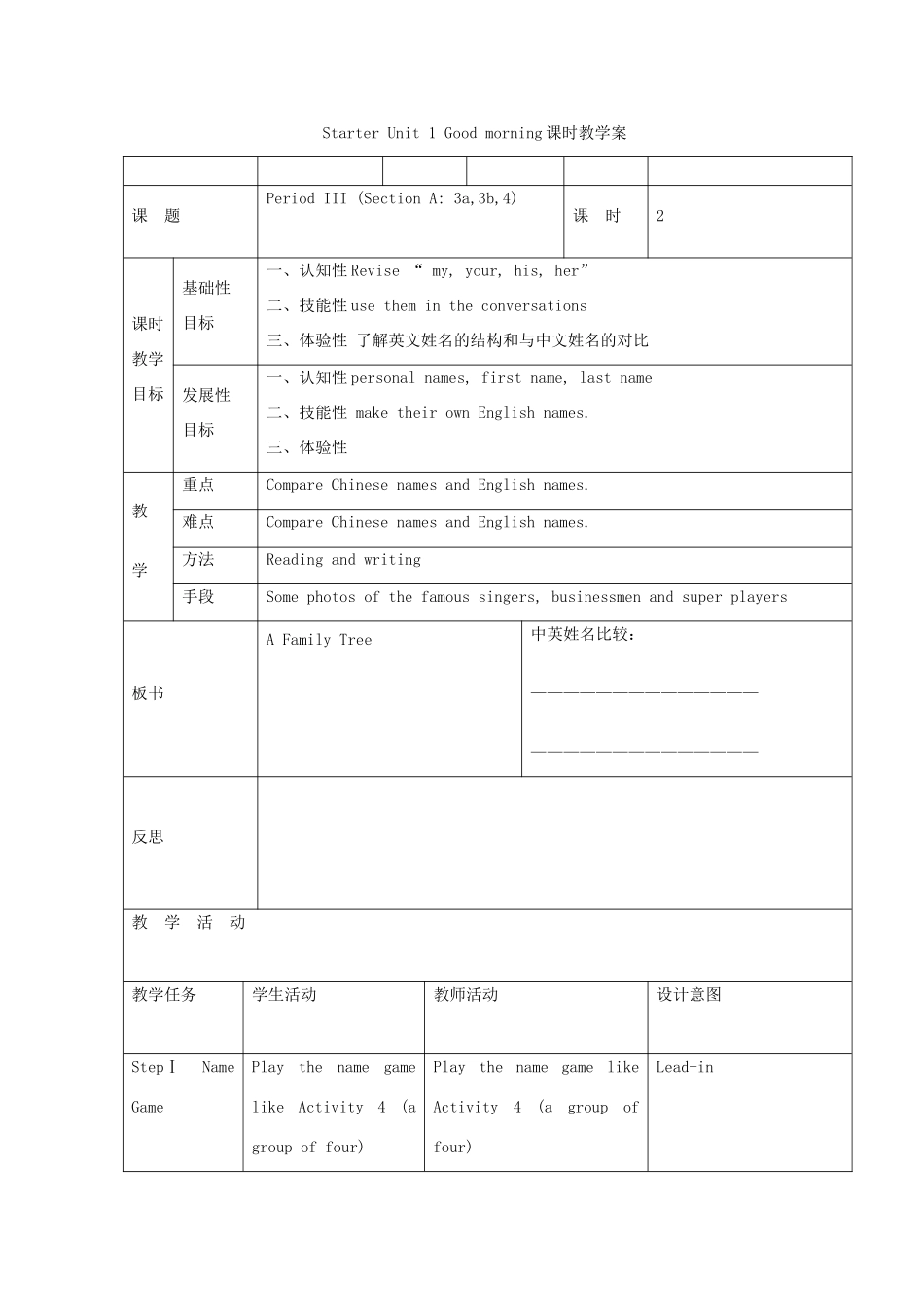 英语：Starter Unit 1 Good morning备课3（人教新目标七年级上）_第1页