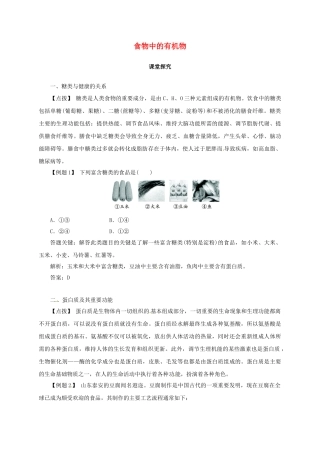 九年级化学下册 10.1 食物中的有机物教学案 鲁教版-鲁教版初中九年级下册化学教学案