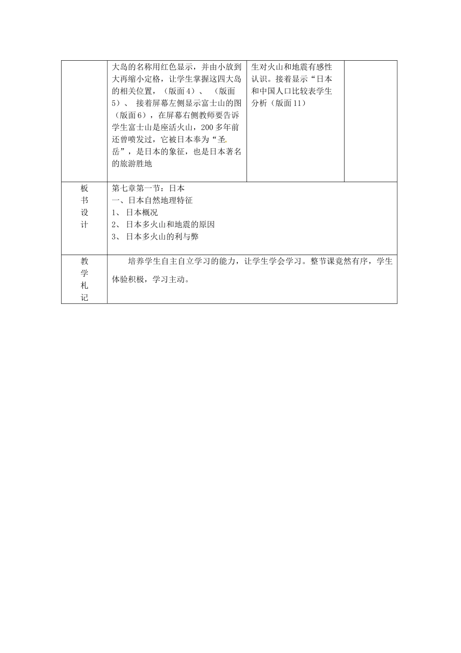 山东省临沂市蒙阴县第四中学七年级地理下册 7.1 日本（第1课时）教案 （新版）新人教版_第3页