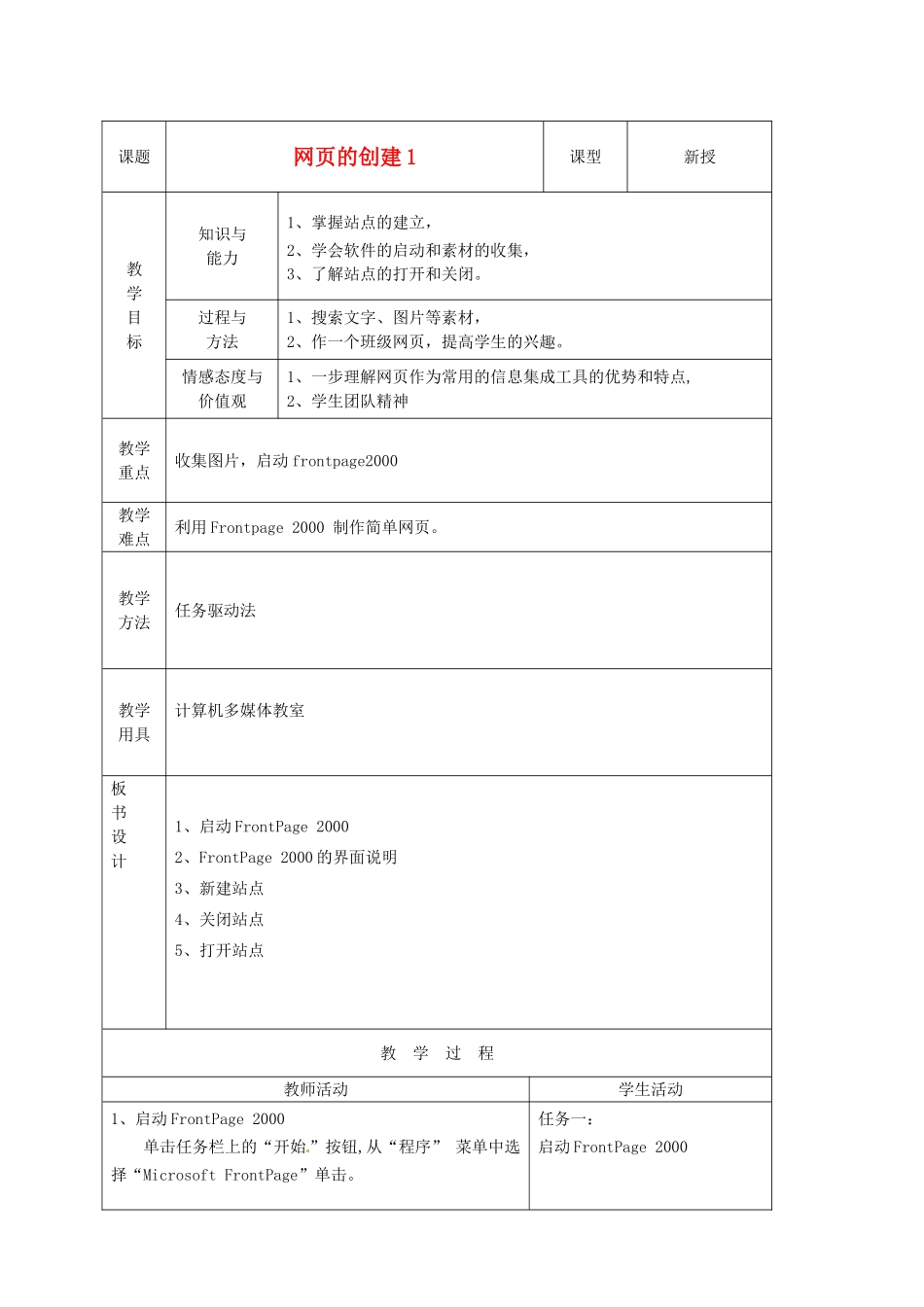 山东省烟台20中中学初中信息技术 《网页的创建》教案_第1页