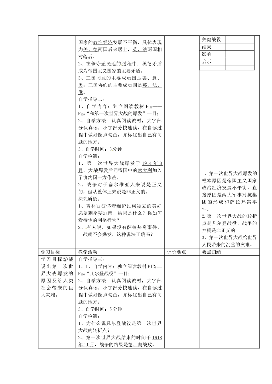 九年级历史上册 第21课《第一次世界大战》复习教案 中华书局版-中华书局版初中九年级上册历史教案_第2页