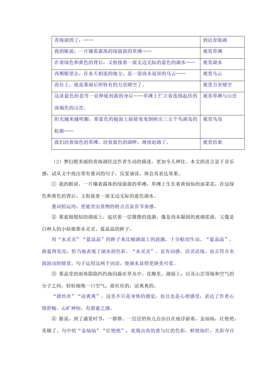 秋八年级语文上册 第一单元 第3课《青海湖，梦幻般的湖》学案 （新版）语文版-（新版）语文版初中八年级上册语文学案_第2页
