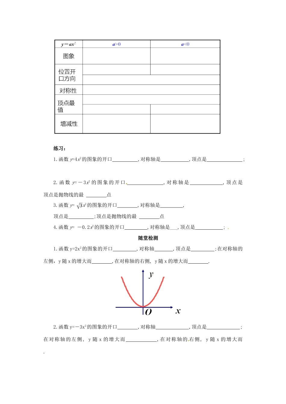 秋九年级数学上册 第二十二章 二次函数 22.1 二次函数的图象和性质 22.1.2 二次函数yax2的图象和性质导学案 （新版）新人教版-（新版）新人教版初中九年级上册数学学案_第3页