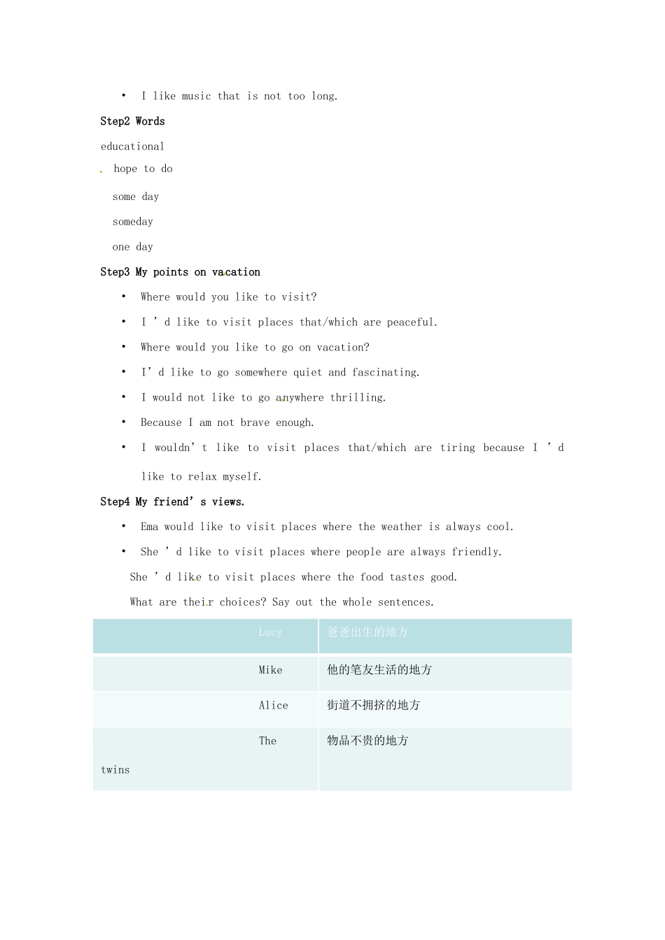 山东省文登实验中学九年级英语《where would you like to vist》学案_第2页
