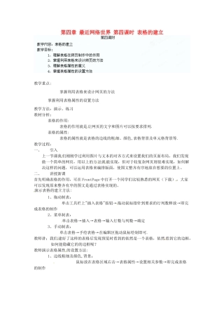 江苏省苏州张家港市一中七年级信息技术《第四章 最近网络世界 第四课时 表格的建立》教案