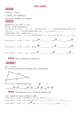 九年级数学下册 28.1 锐角三角函数 锐角三角函数（第2课时）导学案 （新版）新人教版-（新版）新人教版初中九年级下册数学学案
