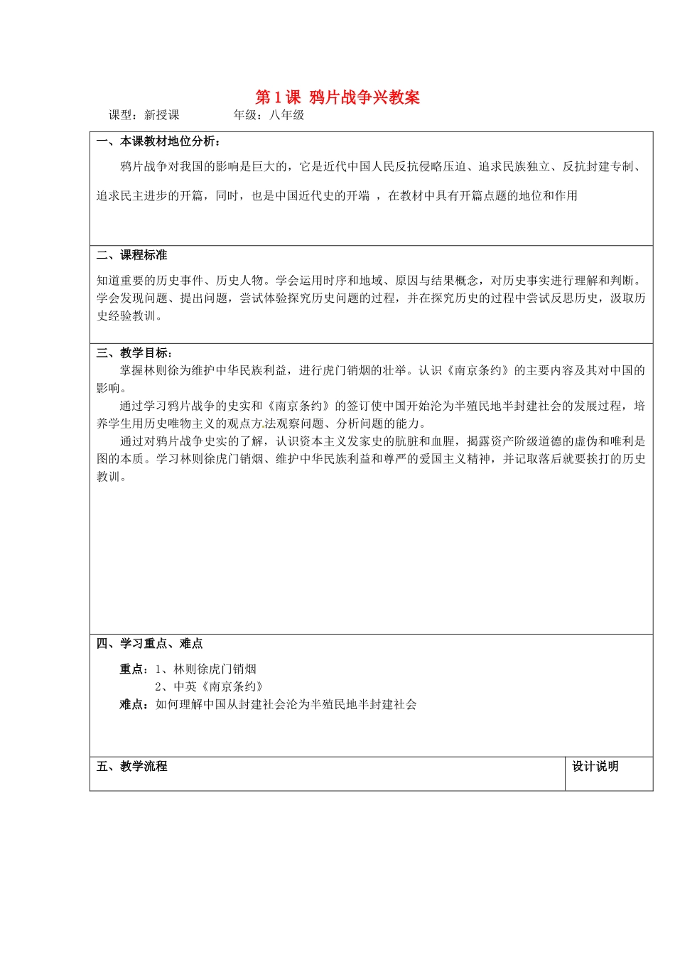 山东省枣庄市第三十一中学八年级历史上册 第1课 鸦片战争兴教案 新人教版_第1页