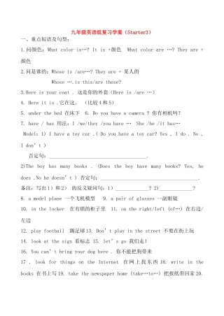 九年级英语组复习学案（Starter3）人教版