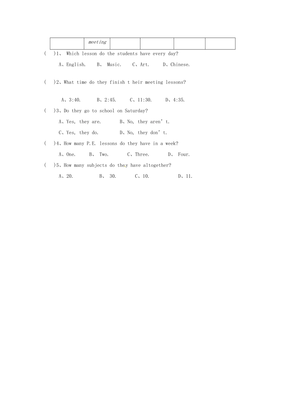 重庆市垫江八中七年级英语下册《Unit 5 Five Our School Life-Topic 3（Section A）》学案 仁爱版_第3页