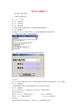 江苏省苏州张家港市一中八年级信息技术《第六讲 VB编程入门》教案