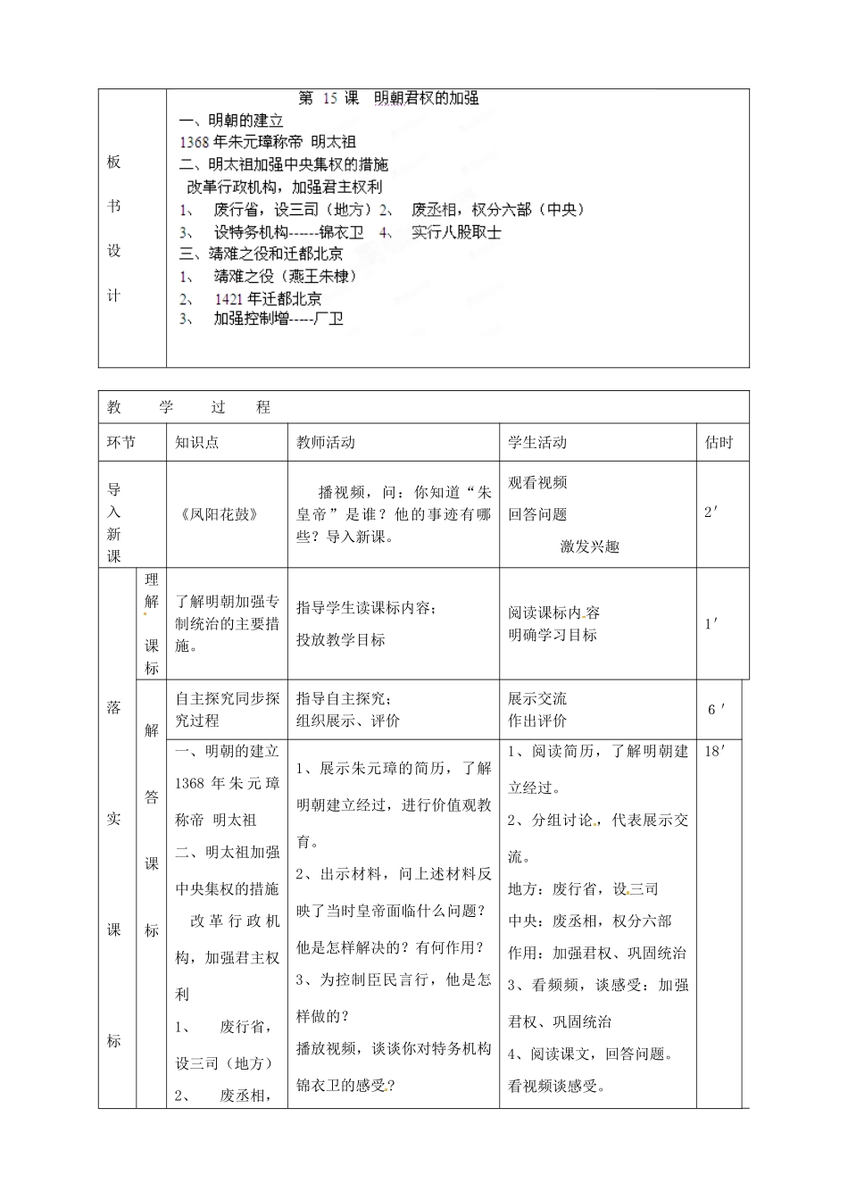 山东省临沭县第三初级中学七年级历史下册《第15课明朝君权的加强》教案 新人教版_第2页