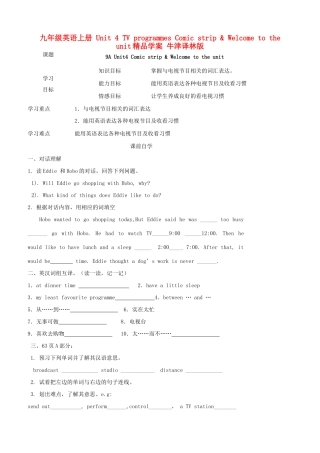 九年级英语上册 Unit 4 TV programmes Comic strip & Welcome to the unit精品学案 牛津译林版
