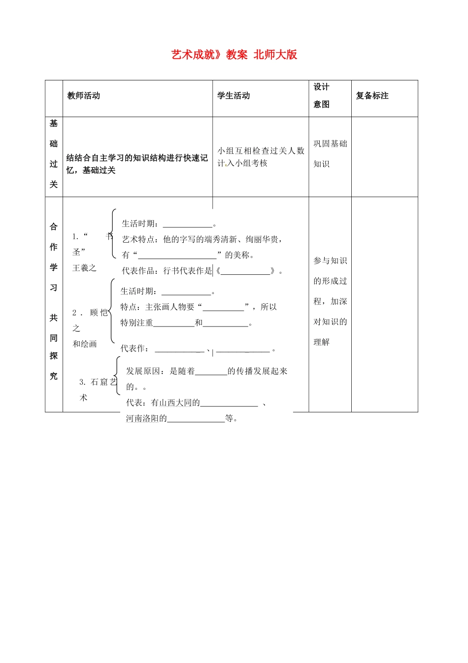 山东省滨州市邹平实验中学七年级历史上册《第24课 异彩纷呈的艺术成就》教案 北师大版_第2页