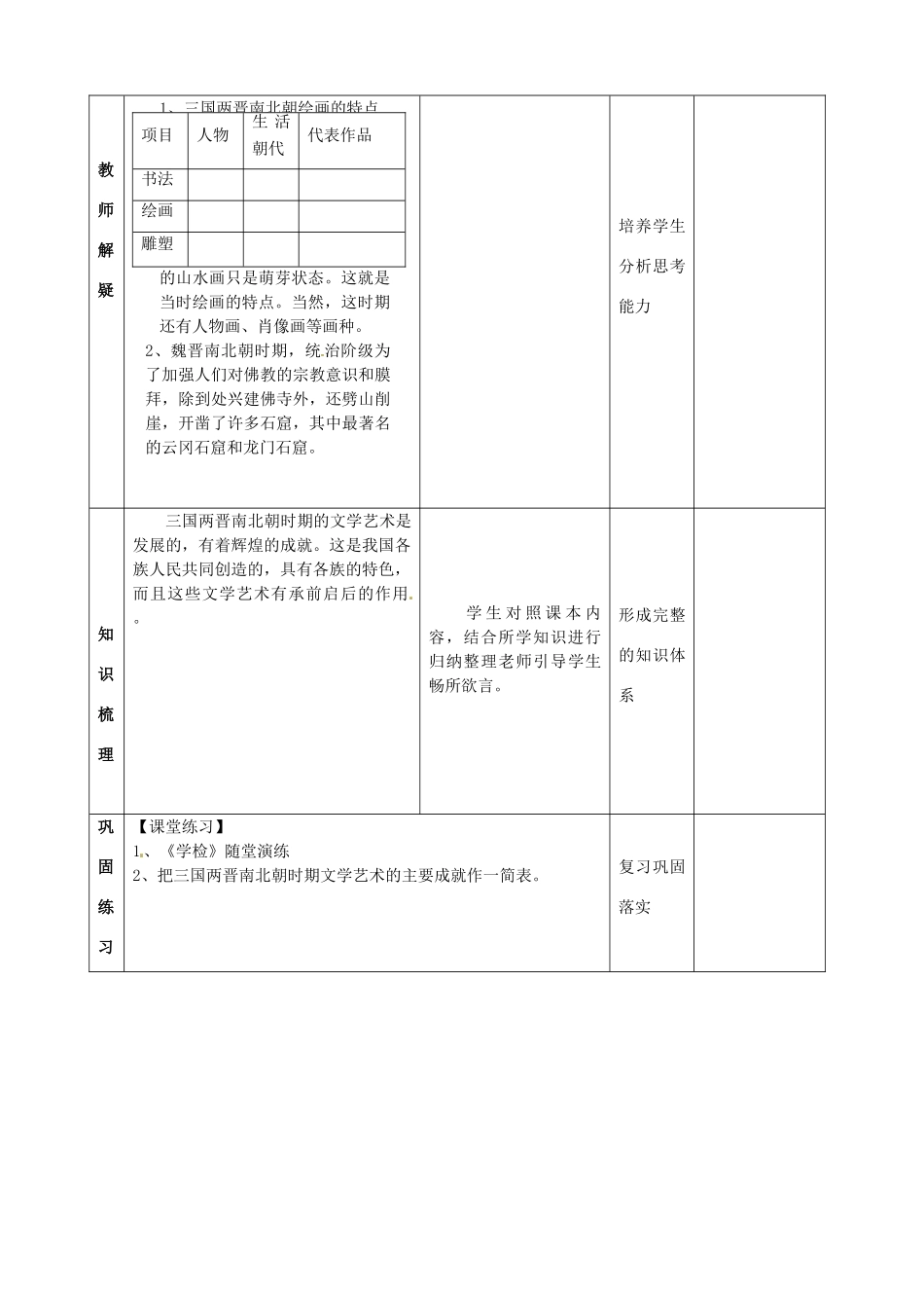 山东省滨州市邹平实验中学七年级历史上册《第24课 异彩纷呈的艺术成就》教案 北师大版_第3页