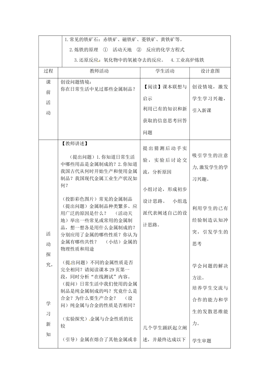 山东省莱州市沙河镇九年级化学全册 第四单元 金属 第一节 常见的金属材料教案1 鲁教版五四制-鲁教版五四制初中九年级全册化学教案_第2页