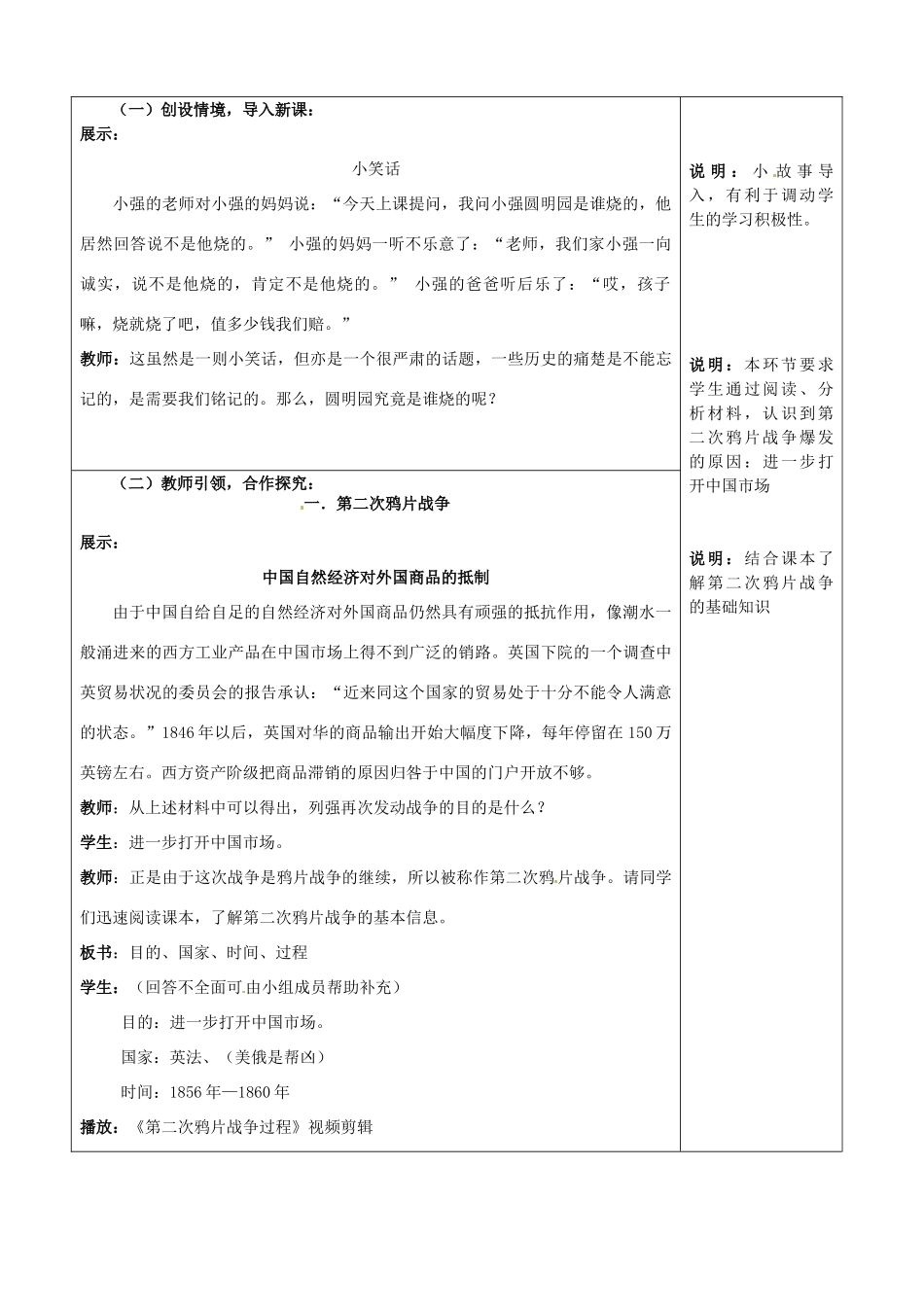 山东省枣庄市第三十一中学八年级历史上册 第2课 第二次鸦片战争期间列强侵华罪行教案 新人教版_第2页