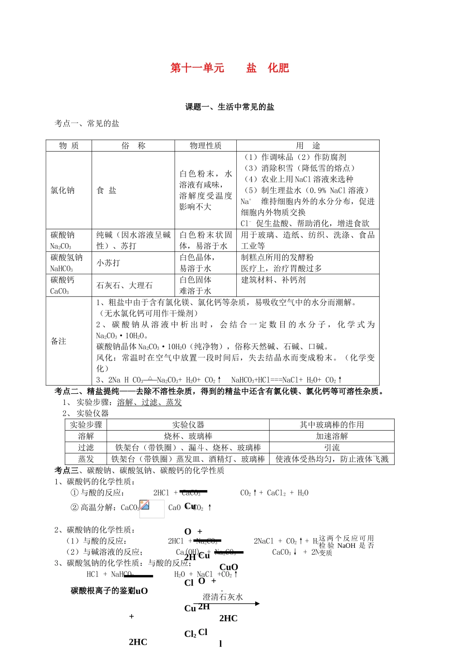九年级化学下册 第十一章《盐 化肥》单元考点知识总结教案 新人教版_第1页
