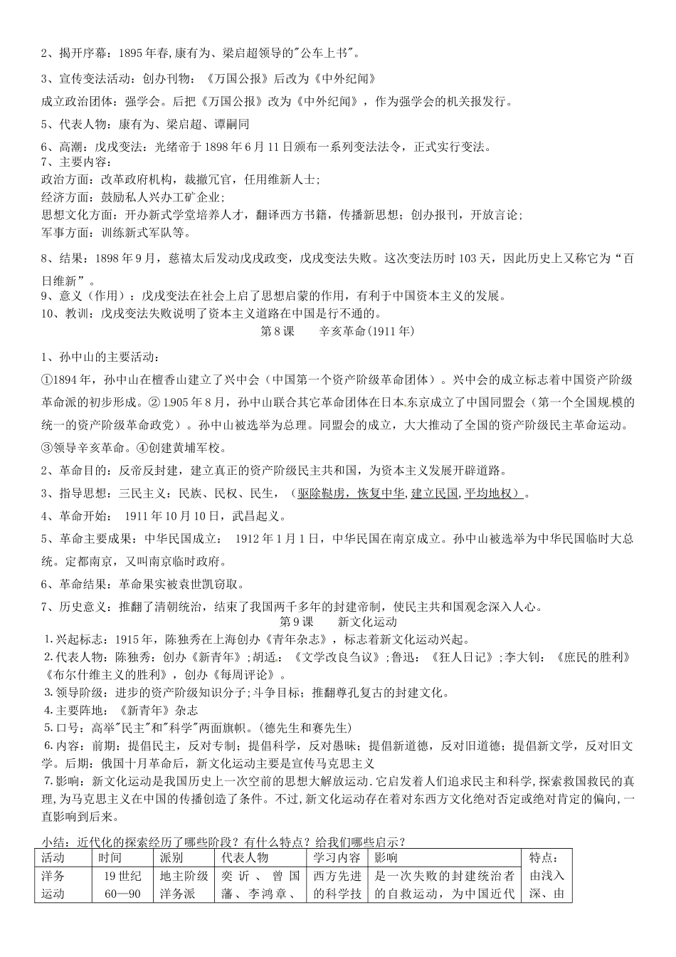 山东省临沭县青云镇中心中学八年级历史上册 第1-4单元知识点复习教案 新人教版_第3页