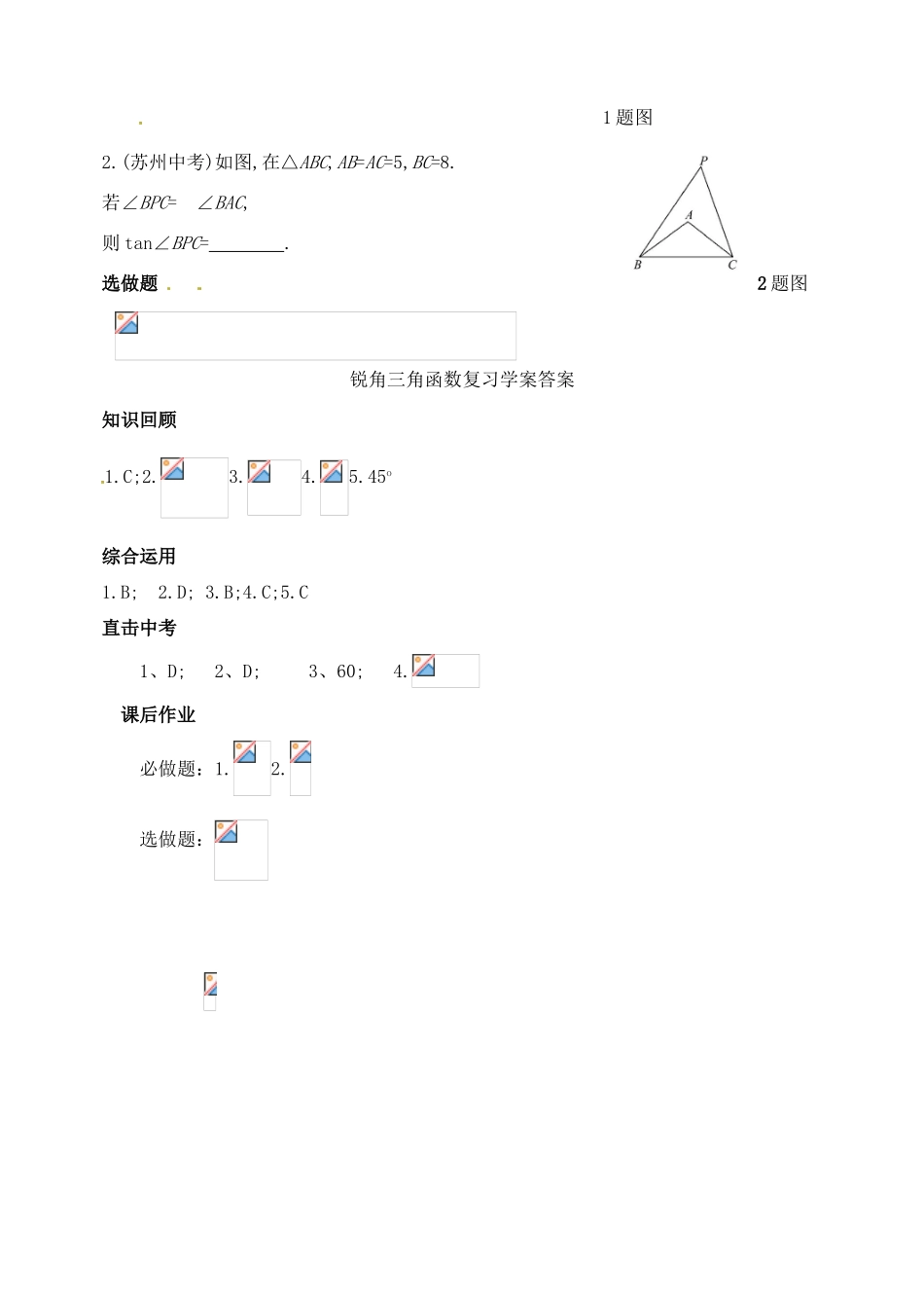 山东省郯城县红花镇中考数学专题复习 专题五（22-1）锐角三角函数学案-人教版初中九年级全册数学学案_第3页