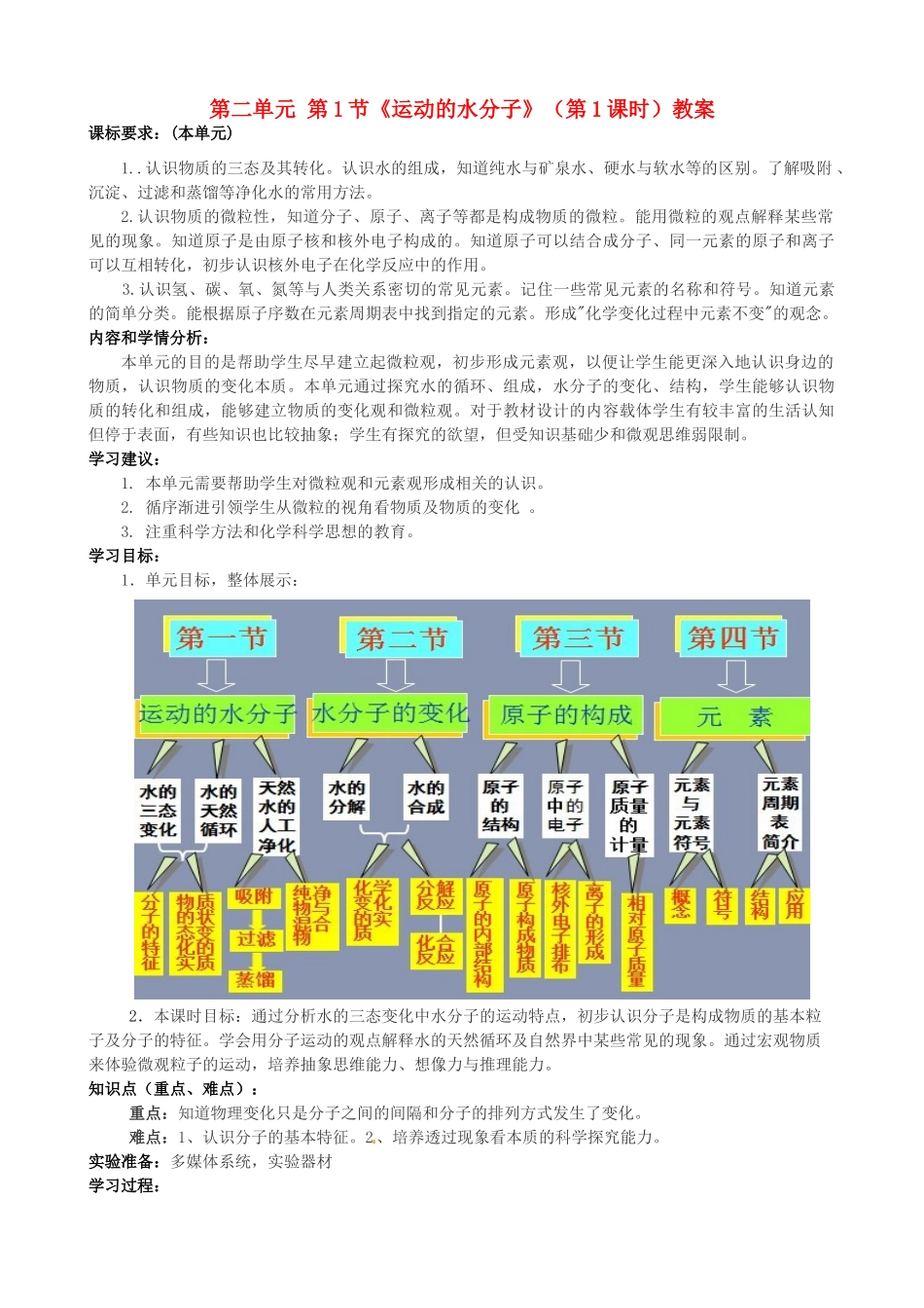 山东省枣庄市第31中九年级化学全册 第二单元 第1节《运动的水分子》（第1课时）教案 鲁教版_第1页